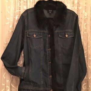 Denim Jacket w/ Faux Fur Collar and Trim